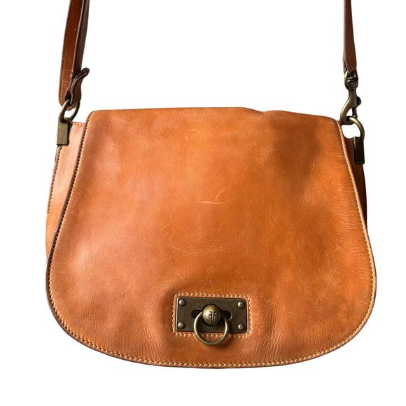 FRYE Farrah Large Cognac Leather Crossbody Saddle Bag - Picture 1 of 16